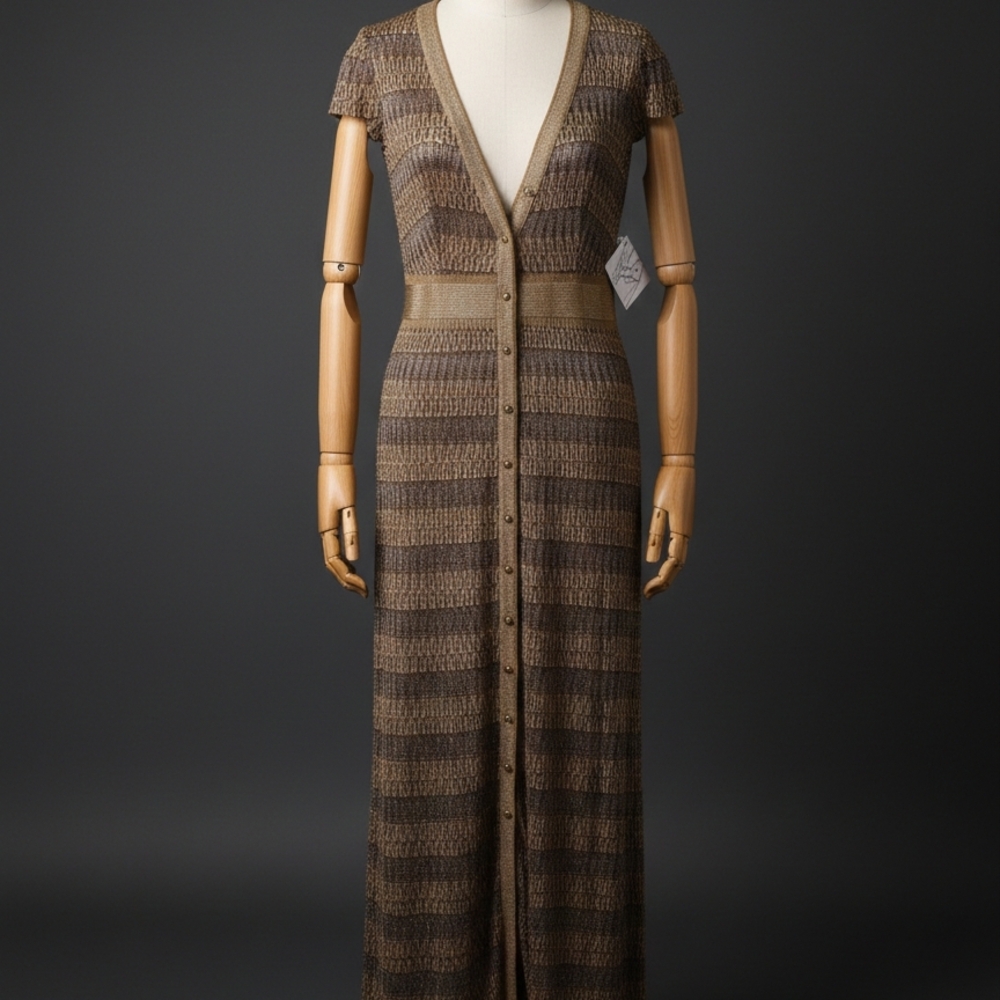 Brown Striped Button-Down Maxi Dress